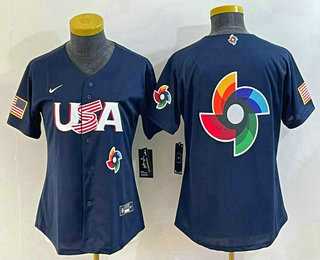 Womens USA Baseball 2023 Navy Big Logo With Patch World Classic Stitched Jersey